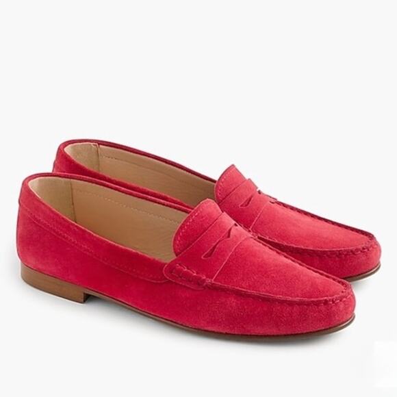 EUC J.Crew James Suede Loafers Soft Fuchsia Size 8 Italy Made Leather Red Shoe - Picture 1 of 16